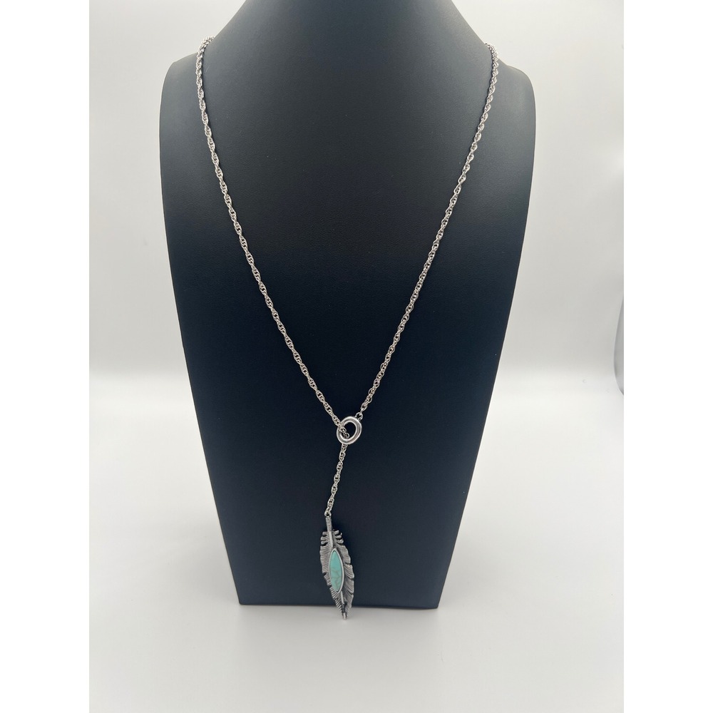 Jeune Colette Silver Tone Turquoise Feather Lariat Necklace and Earring Set